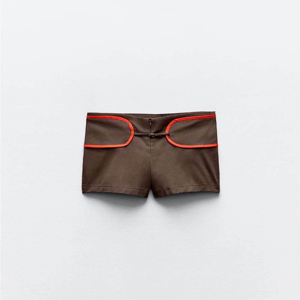 ZARA brown micro shorts with orange detailing